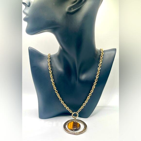Vintage Etienne Aigner gold tone chain disk necklace - Picture 2 of 6